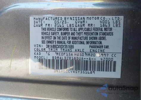 2025 Nissan Sentra Sv z USA, uszkodzony, nr VIN 3N1AB8CVXSY351689